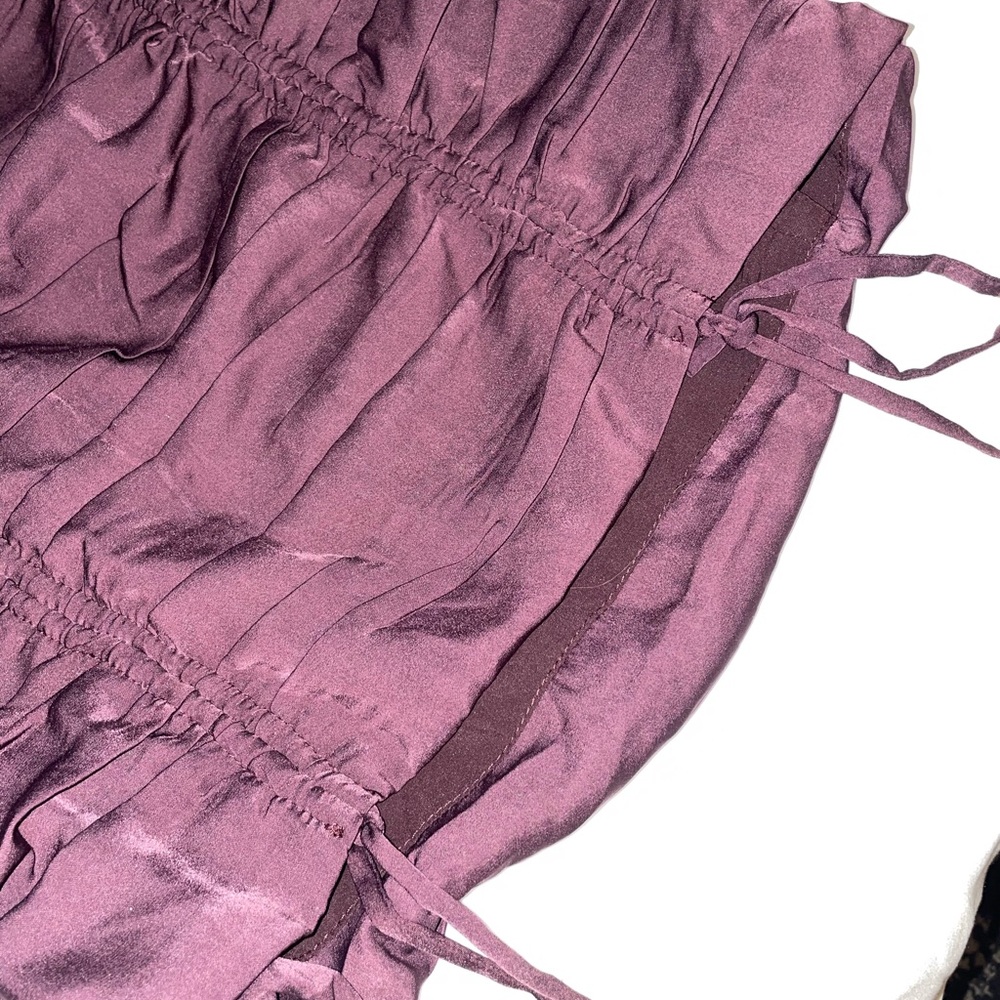 Lace Trimmed Ruched Mini Dress - Eggplant - Picture 9 of 12
